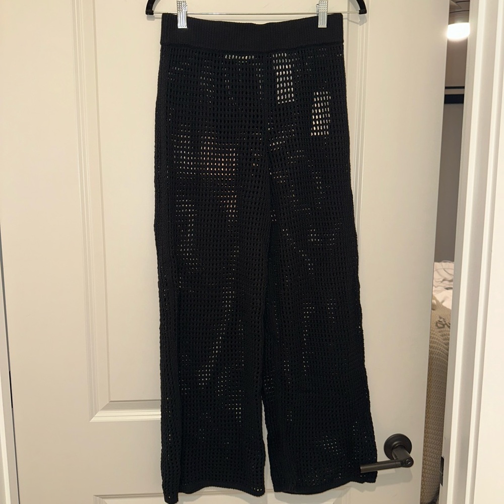 Abercrombie & Fitch Black Wide Leg Crochet Beach Pants